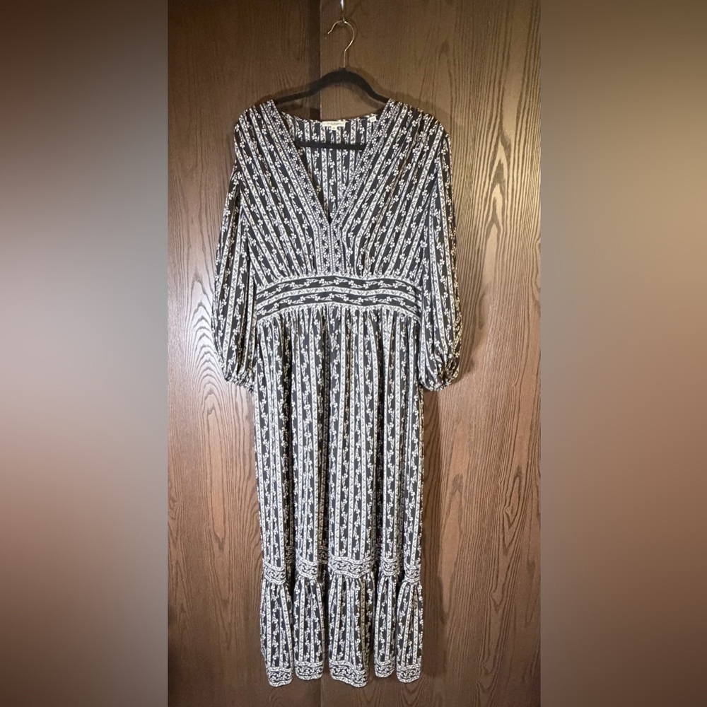 Max Studio Black and White Striped Floral Dress